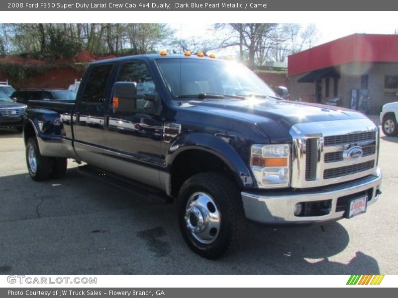 Dark Blue Pearl Metallic / Camel 2008 Ford F350 Super Duty Lariat Crew Cab 4x4 Dually