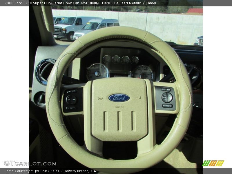 Dark Blue Pearl Metallic / Camel 2008 Ford F350 Super Duty Lariat Crew Cab 4x4 Dually