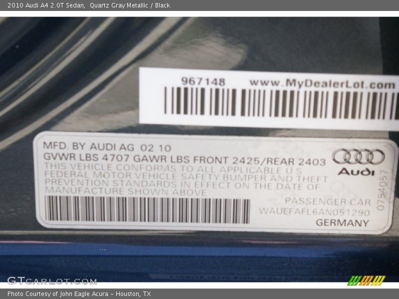 Quartz Gray Metallic / Black 2010 Audi A4 2.0T Sedan