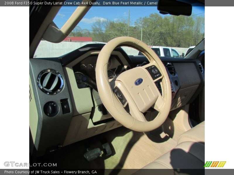 Dark Blue Pearl Metallic / Camel 2008 Ford F350 Super Duty Lariat Crew Cab 4x4 Dually