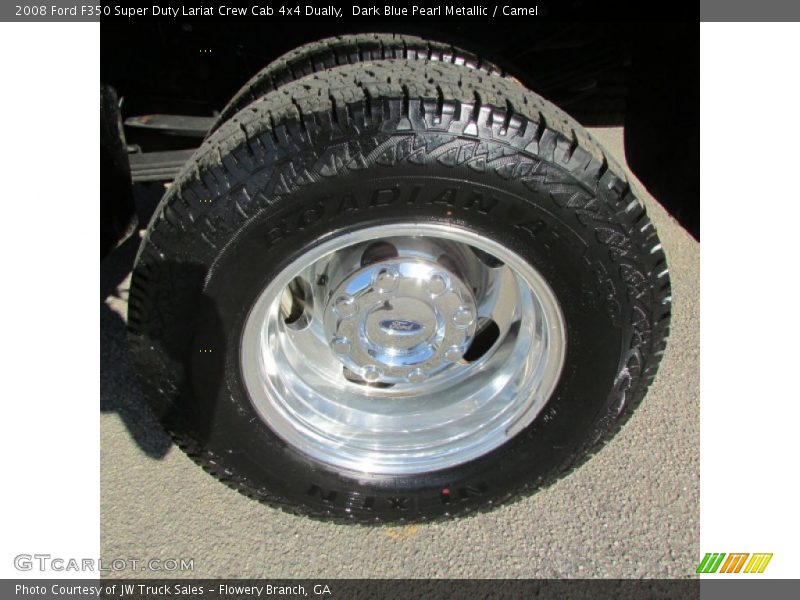 Dark Blue Pearl Metallic / Camel 2008 Ford F350 Super Duty Lariat Crew Cab 4x4 Dually