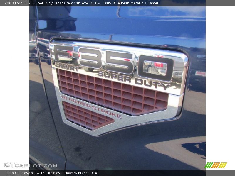Dark Blue Pearl Metallic / Camel 2008 Ford F350 Super Duty Lariat Crew Cab 4x4 Dually