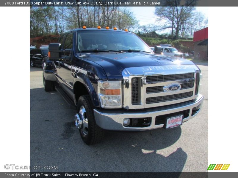 Dark Blue Pearl Metallic / Camel 2008 Ford F350 Super Duty Lariat Crew Cab 4x4 Dually