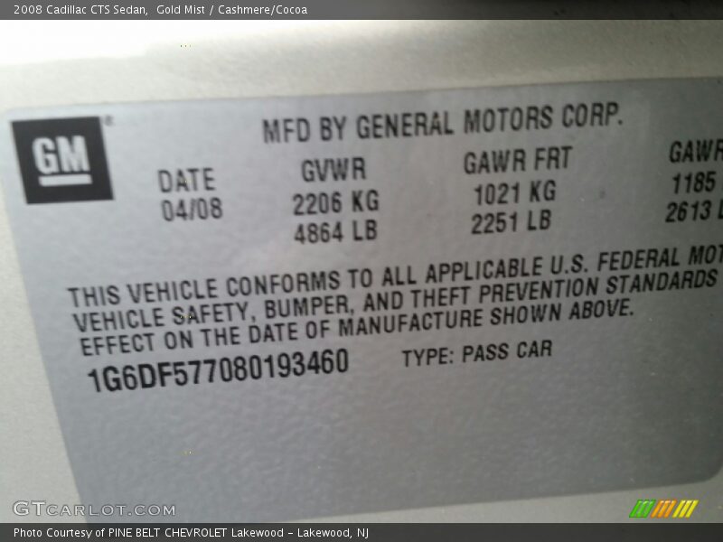 Gold Mist / Cashmere/Cocoa 2008 Cadillac CTS Sedan
