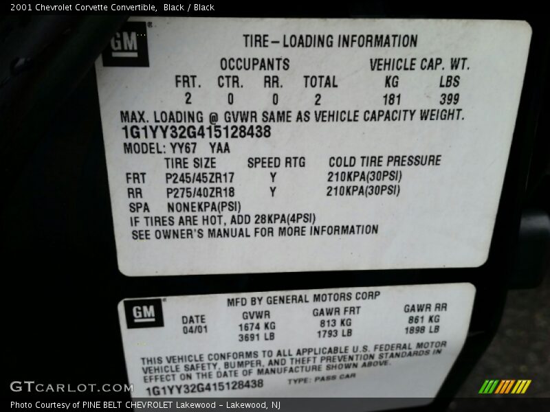 Black / Black 2001 Chevrolet Corvette Convertible