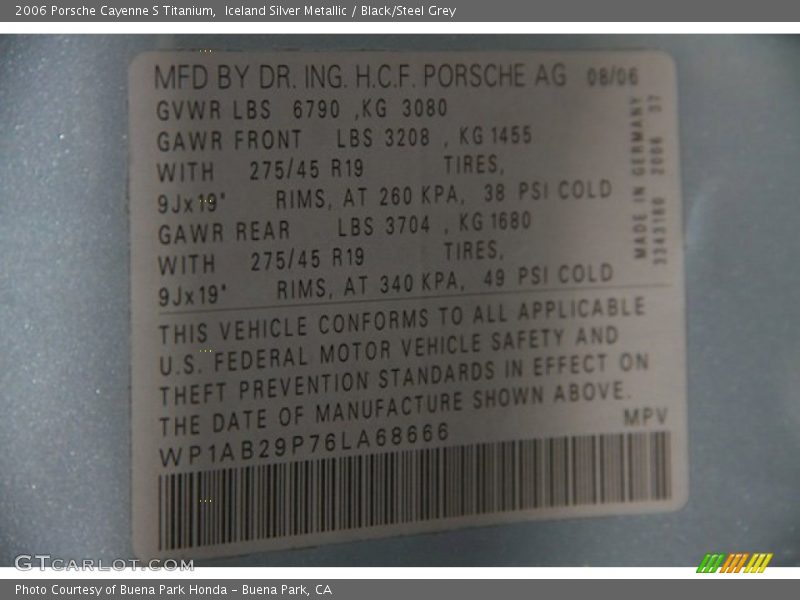 Iceland Silver Metallic / Black/Steel Grey 2006 Porsche Cayenne S Titanium