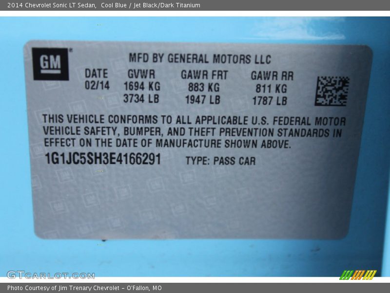 Cool Blue / Jet Black/Dark Titanium 2014 Chevrolet Sonic LT Sedan