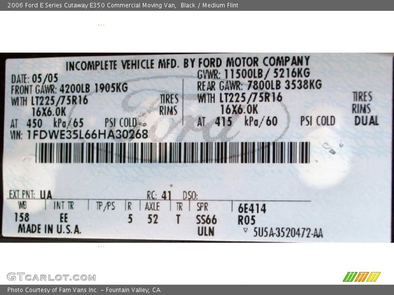 Black / Medium Flint 2006 Ford E Series Cutaway E350 Commercial Moving Van