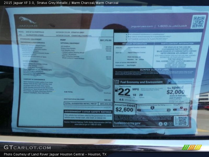 Stratus Grey Metallic / Warm Charcoal/Warm Charcoal 2015 Jaguar XF 3.0
