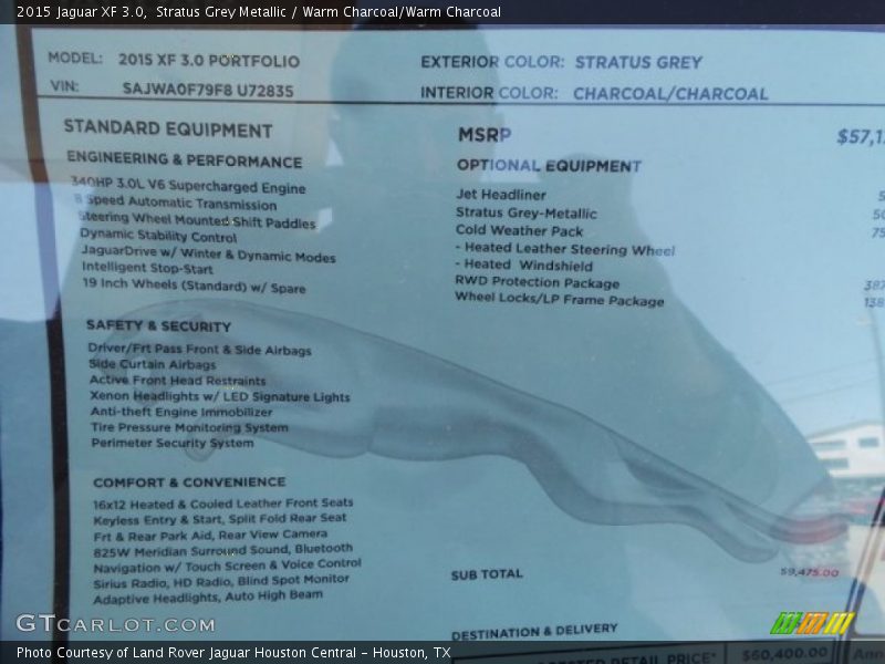 Stratus Grey Metallic / Warm Charcoal/Warm Charcoal 2015 Jaguar XF 3.0