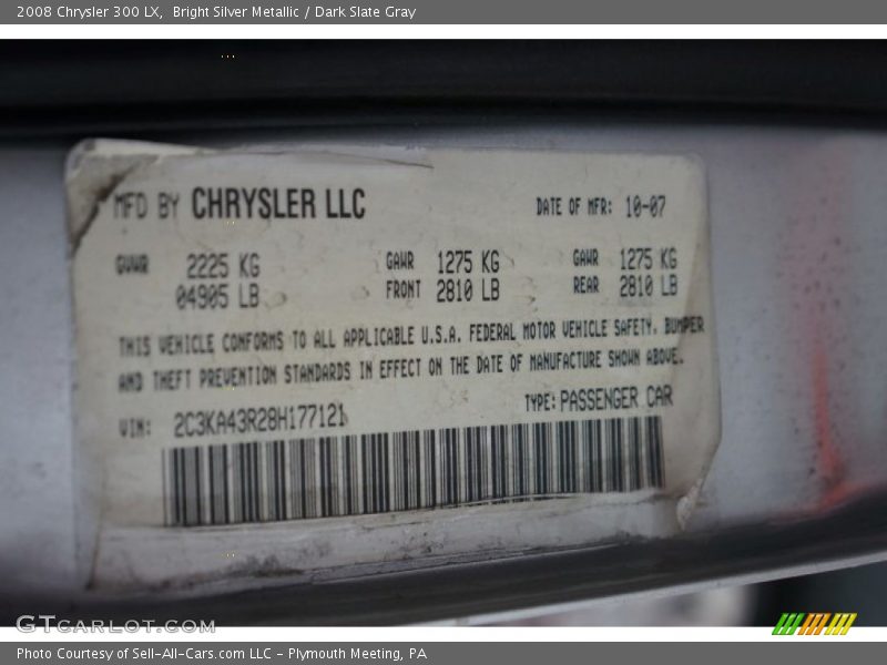 Bright Silver Metallic / Dark Slate Gray 2008 Chrysler 300 LX