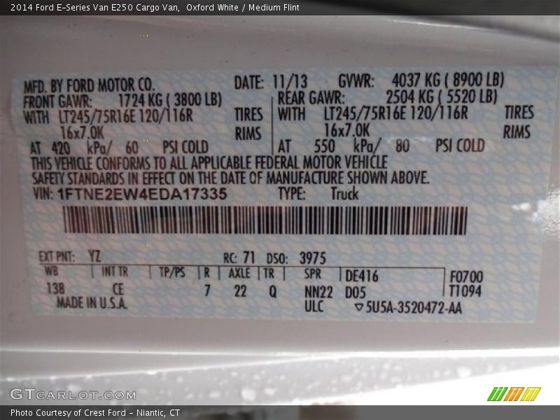 Oxford White / Medium Flint 2014 Ford E-Series Van E250 Cargo Van