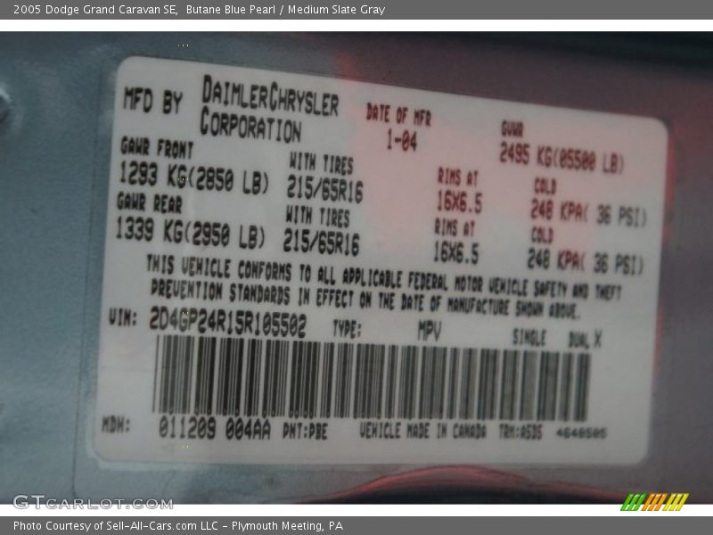 Butane Blue Pearl / Medium Slate Gray 2005 Dodge Grand Caravan SE