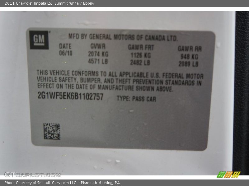Summit White / Ebony 2011 Chevrolet Impala LS