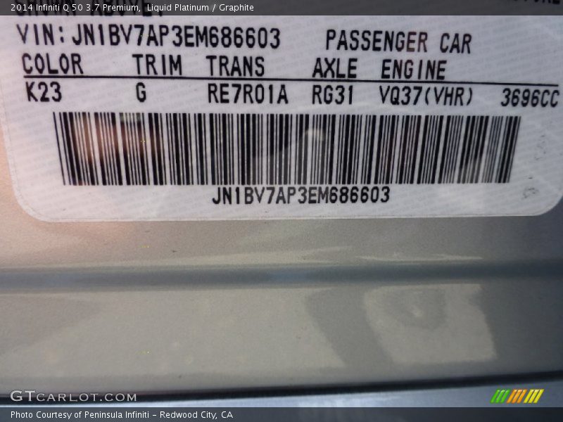 Liquid Platinum / Graphite 2014 Infiniti Q 50 3.7 Premium