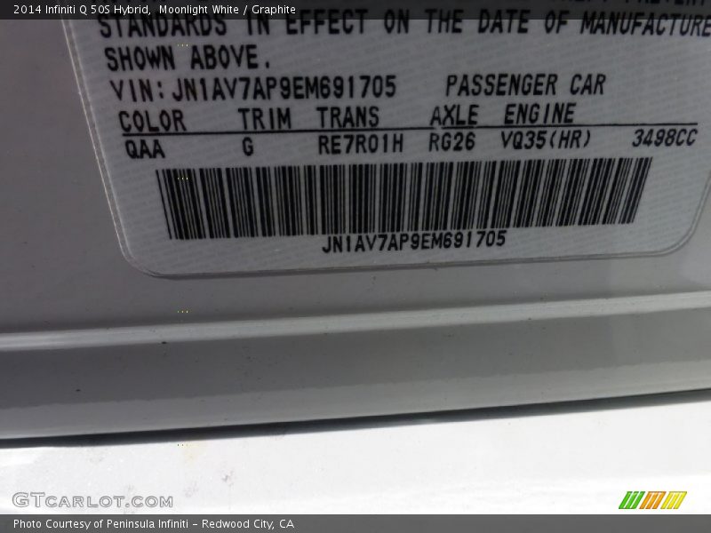 2014 Q 50S Hybrid Moonlight White Color Code QAA