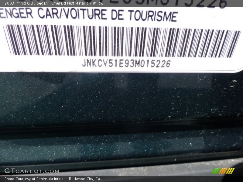 Emerald Mist Metallic / Willow 2003 Infiniti G 35 Sedan