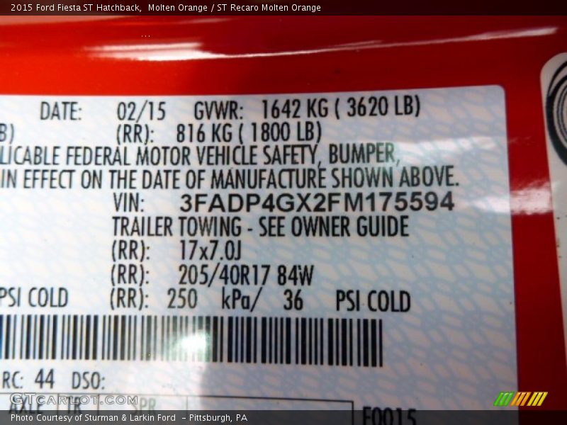 Molten Orange / ST Recaro Molten Orange 2015 Ford Fiesta ST Hatchback