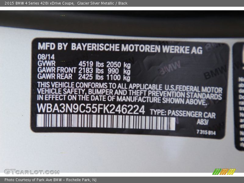 2015 4 Series 428i xDrive Coupe Glacier Silver Metallic Color Code A83