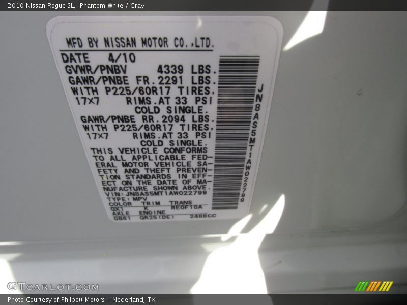 Phantom White / Gray 2010 Nissan Rogue SL