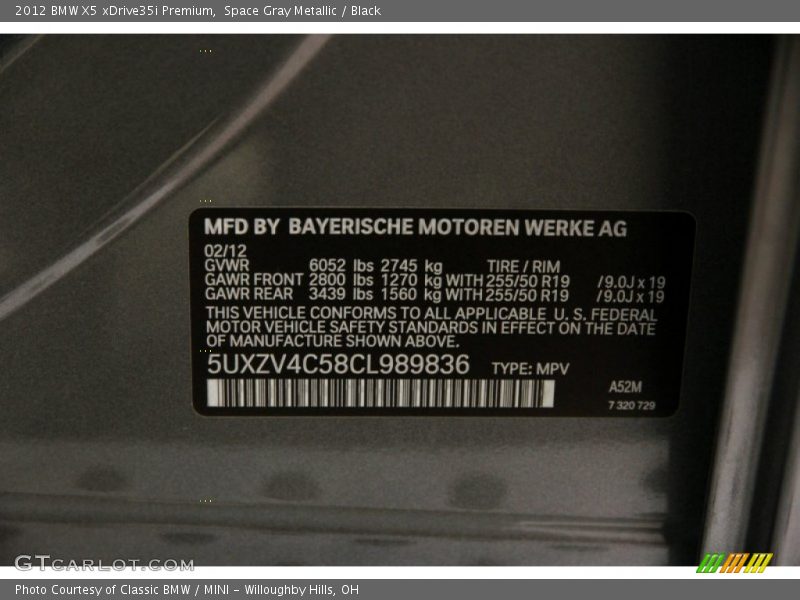 Space Gray Metallic / Black 2012 BMW X5 xDrive35i Premium