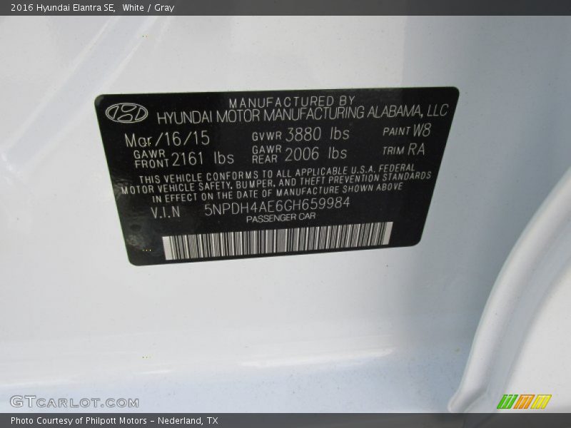 White / Gray 2016 Hyundai Elantra SE