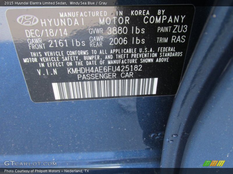 Windy Sea Blue / Gray 2015 Hyundai Elantra Limited Sedan