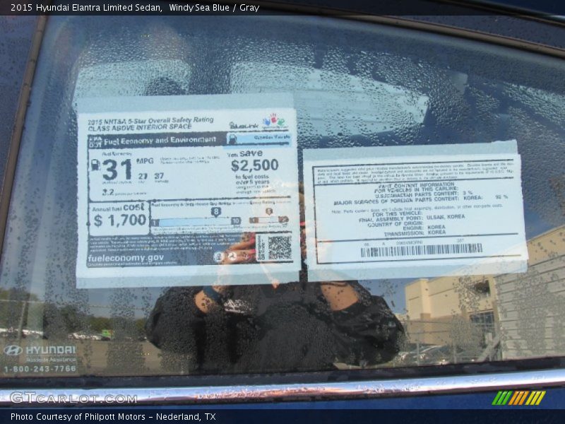 Windy Sea Blue / Gray 2015 Hyundai Elantra Limited Sedan