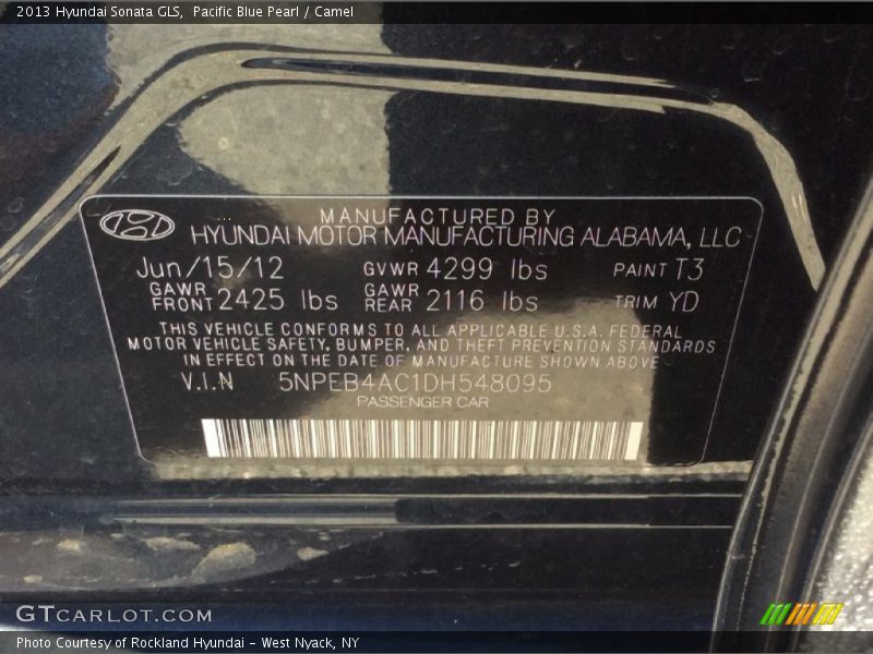 Pacific Blue Pearl / Camel 2013 Hyundai Sonata GLS