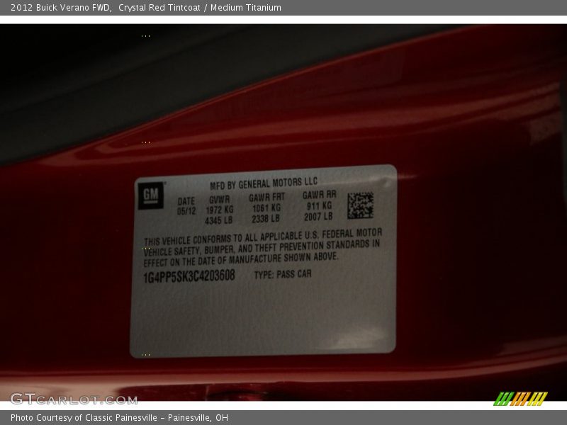 Crystal Red Tintcoat / Medium Titanium 2012 Buick Verano FWD