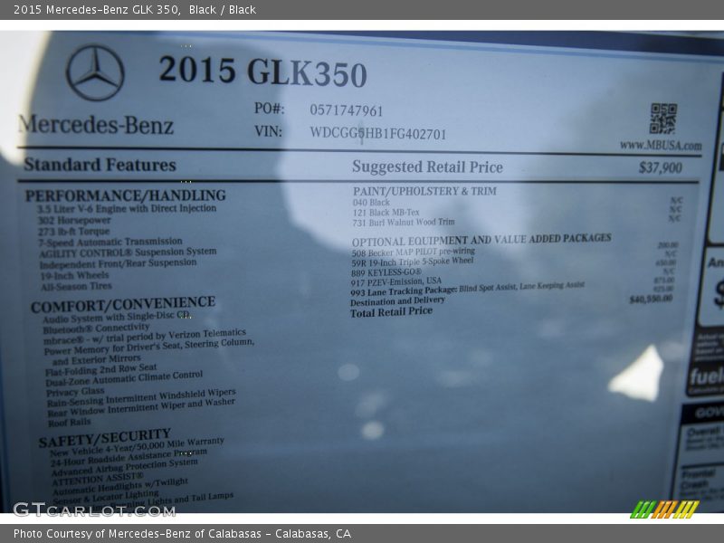 Black / Black 2015 Mercedes-Benz GLK 350