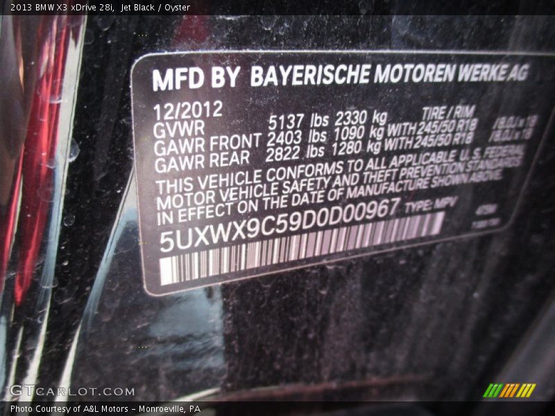 Jet Black / Oyster 2013 BMW X3 xDrive 28i