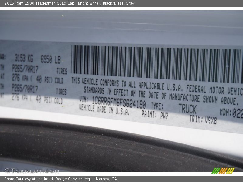 Bright White / Black/Diesel Gray 2015 Ram 1500 Tradesman Quad Cab