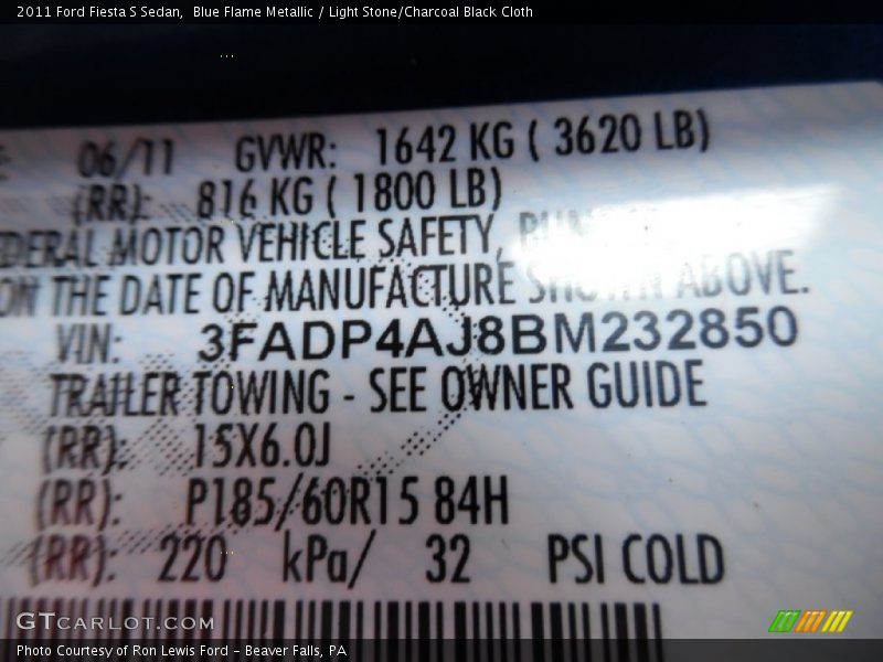 Blue Flame Metallic / Light Stone/Charcoal Black Cloth 2011 Ford Fiesta S Sedan
