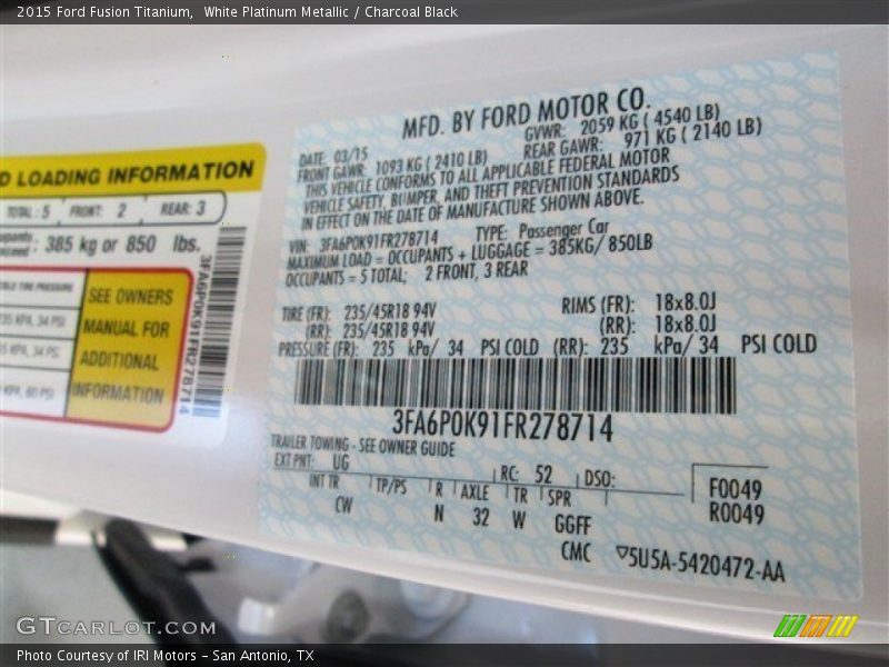 White Platinum Metallic / Charcoal Black 2015 Ford Fusion Titanium