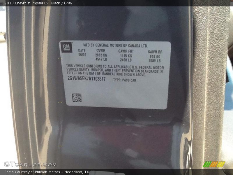 Black / Gray 2010 Chevrolet Impala LS