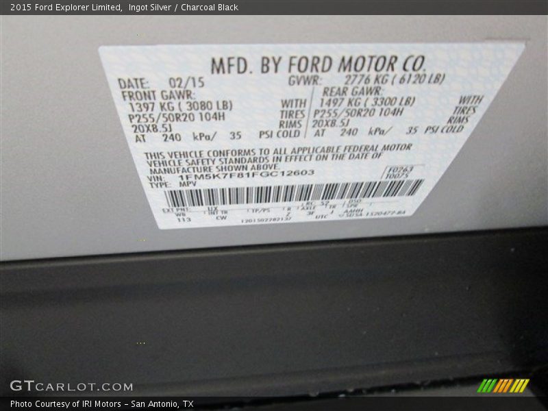 Ingot Silver / Charcoal Black 2015 Ford Explorer Limited