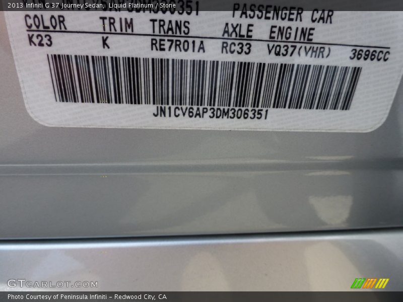 Liquid Platinum / Stone 2013 Infiniti G 37 Journey Sedan