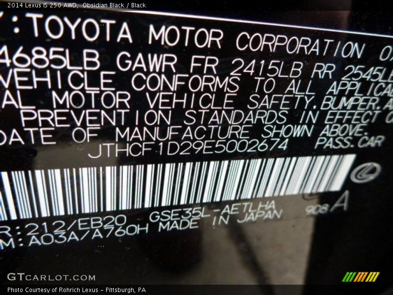 Obsidian Black / Black 2014 Lexus IS 250 AWD
