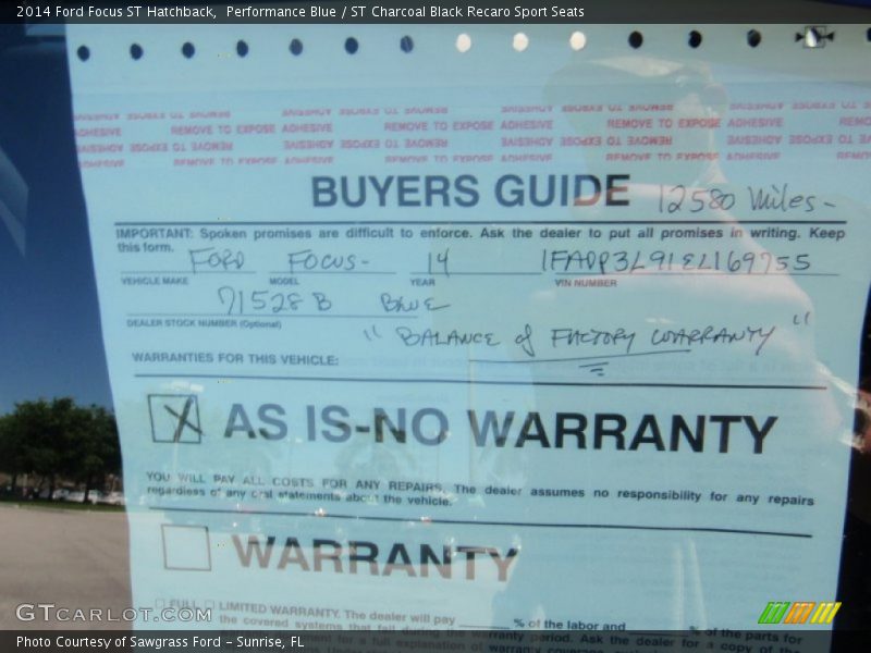 Performance Blue / ST Charcoal Black Recaro Sport Seats 2014 Ford Focus ST Hatchback