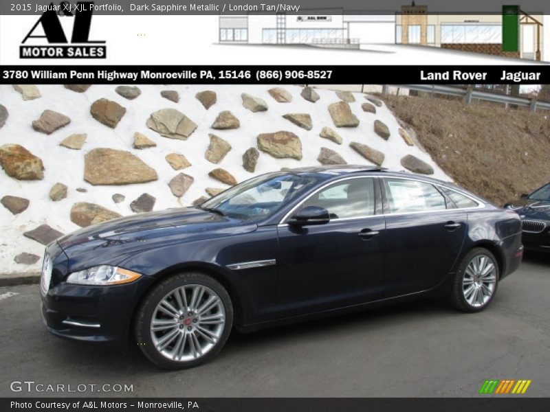 Dark Sapphire Metallic / London Tan/Navy 2015 Jaguar XJ XJL Portfolio