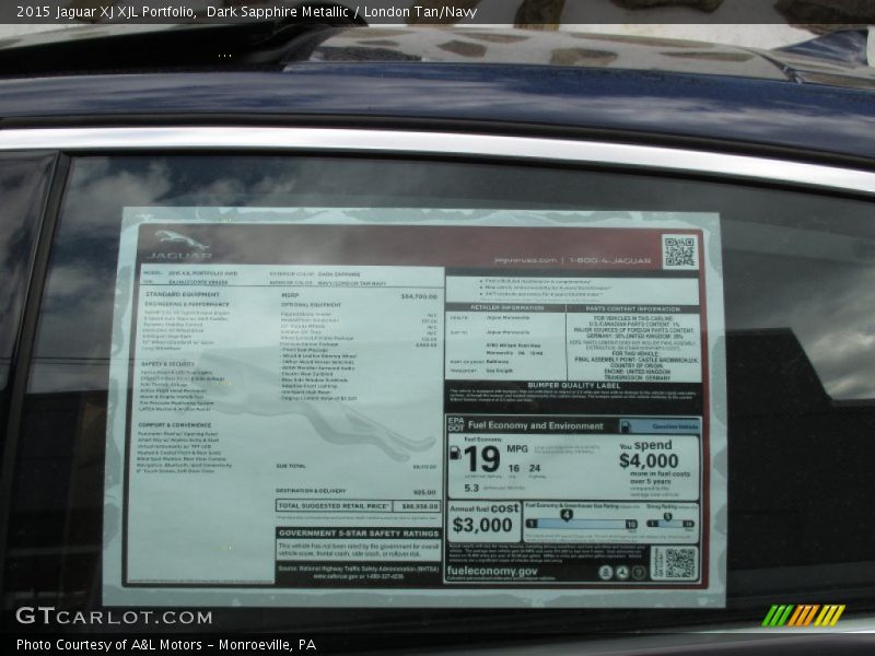  2015 XJ XJL Portfolio Window Sticker