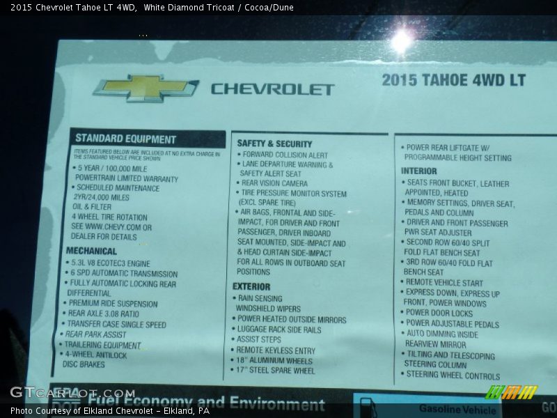  2015 Tahoe LT 4WD Window Sticker