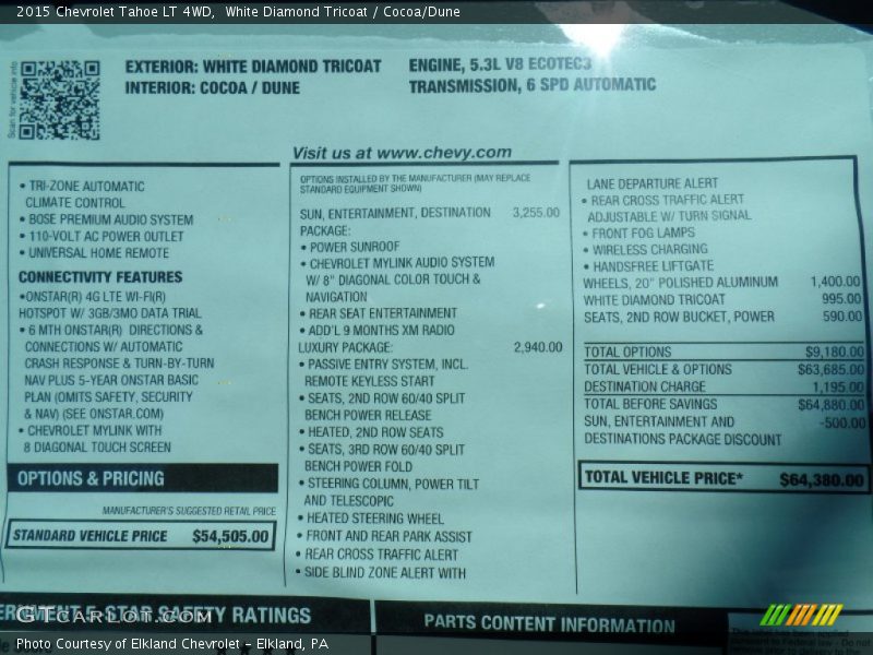  2015 Tahoe LT 4WD Window Sticker