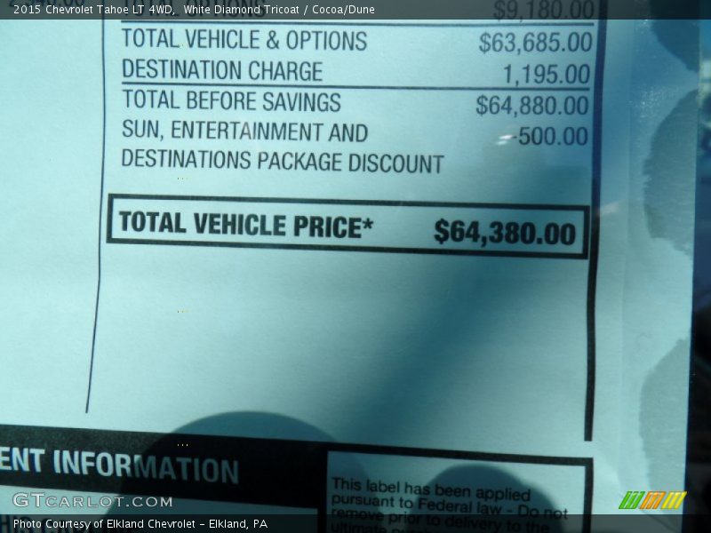  2015 Tahoe LT 4WD Window Sticker