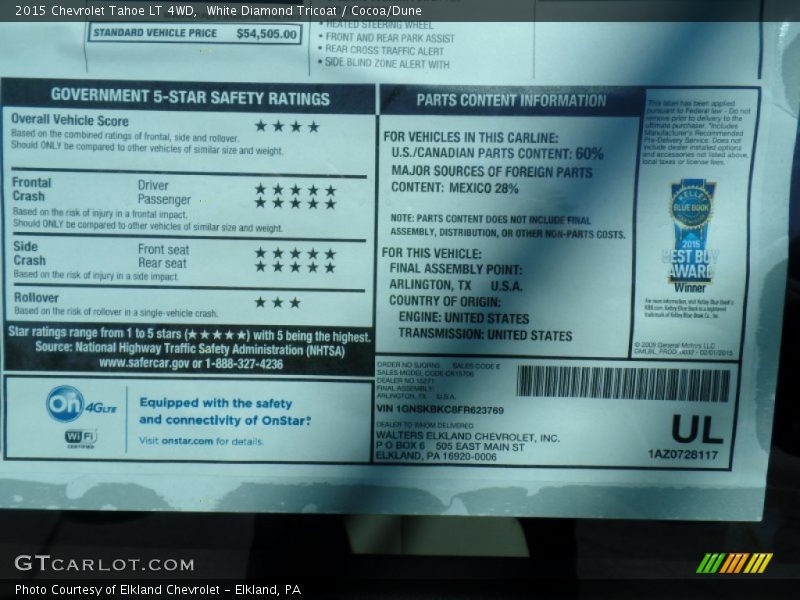 White Diamond Tricoat / Cocoa/Dune 2015 Chevrolet Tahoe LT 4WD