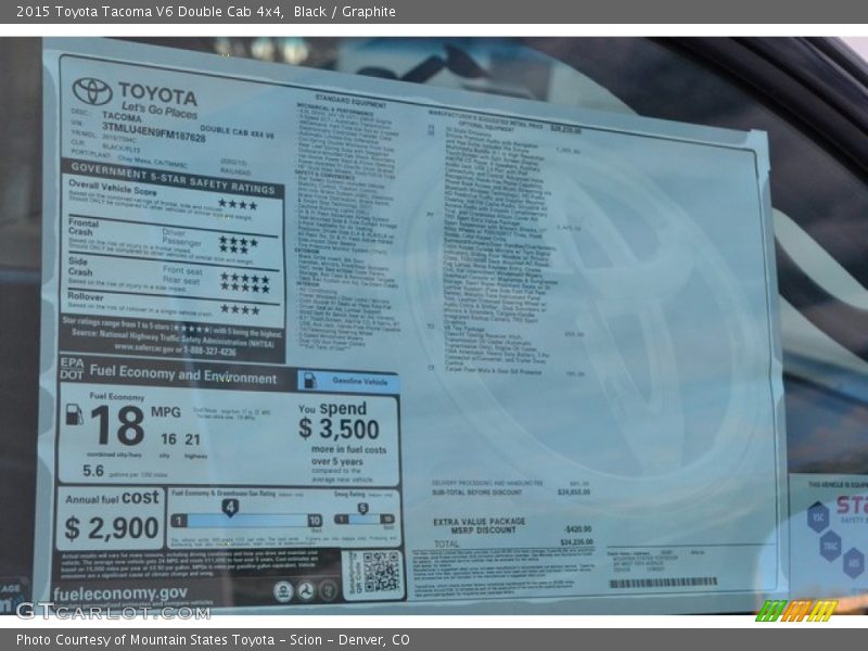 Black / Graphite 2015 Toyota Tacoma V6 Double Cab 4x4