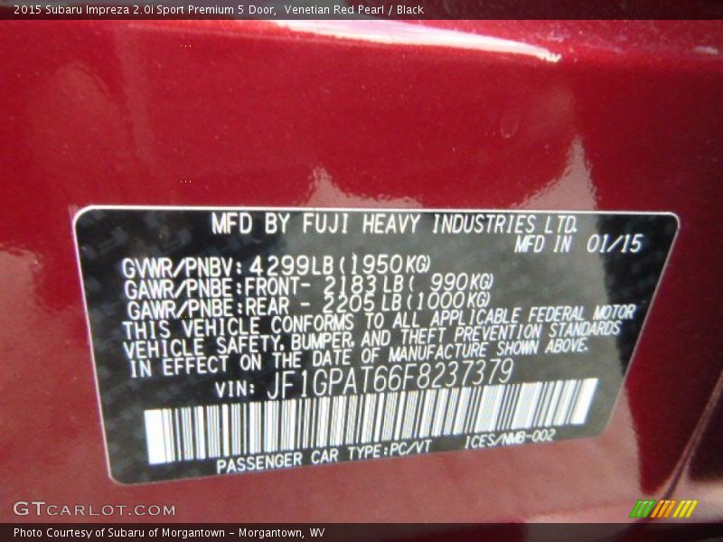 Venetian Red Pearl / Black 2015 Subaru Impreza 2.0i Sport Premium 5 Door