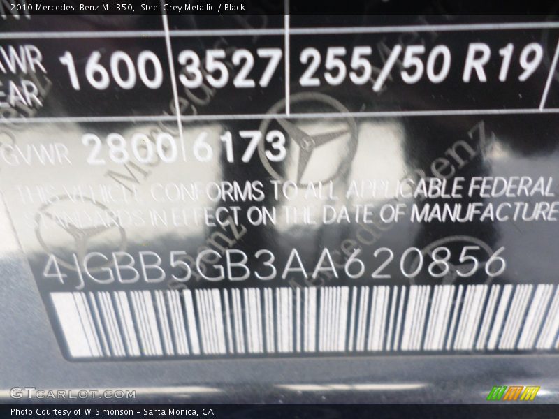 Steel Grey Metallic / Black 2010 Mercedes-Benz ML 350