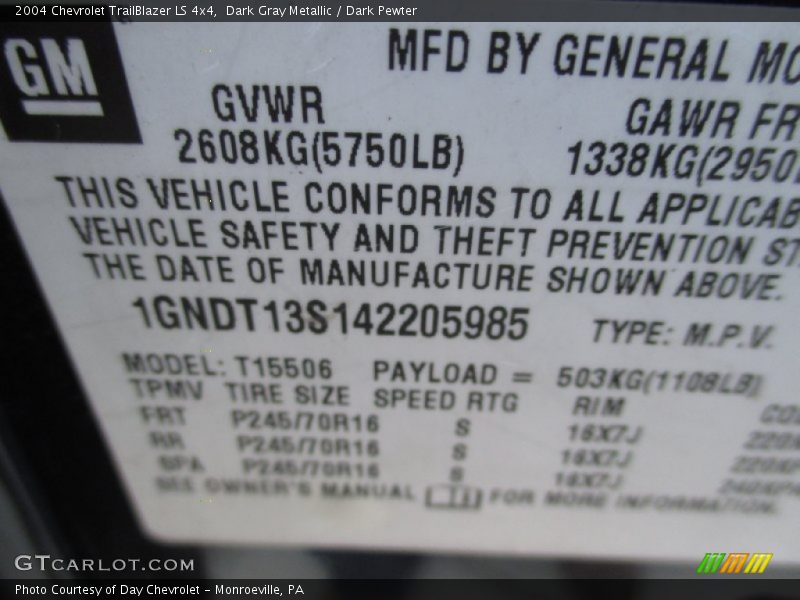 Dark Gray Metallic / Dark Pewter 2004 Chevrolet TrailBlazer LS 4x4